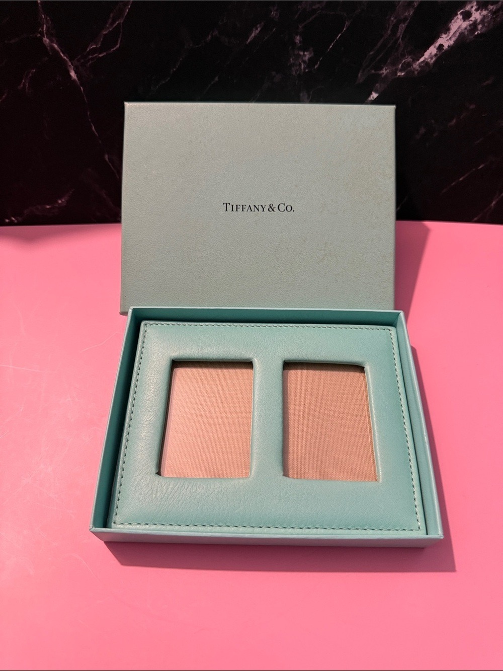 Tiffany & Co. Aqua Leather Double Photo Frame